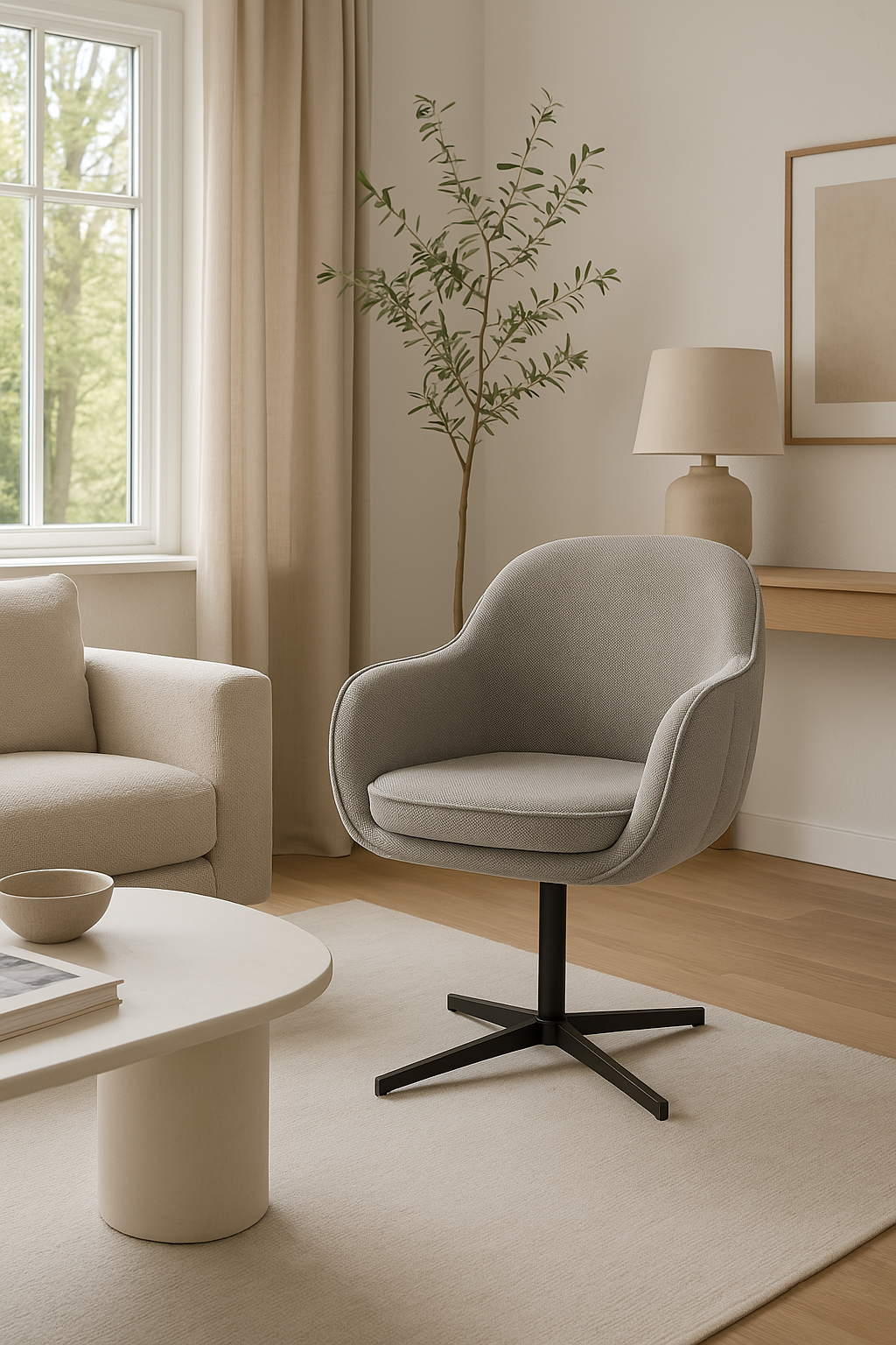 House Nordic - Tamera Eetkamerstoel – Draaibaar Design & Zwarte Poten – Lichtgrijs – Zithoogte 49 cm